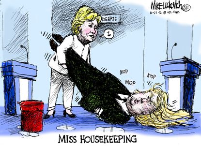 Political cartoon U.S. presidential debate Hillary Clinton