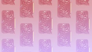 The AMD Radeon RX 6500 XT multiplied onto a pink background, looking ethereal.