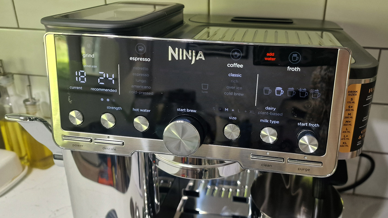 Ninja Luxe Café Pro being tested in a green and white kitchen