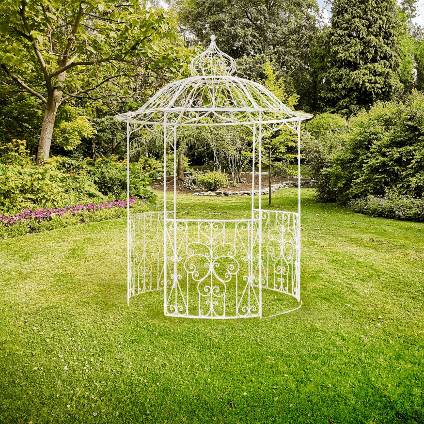 Zaer Ltd International 10ft. Tall Round Iron Gazebo With Side Walls in Antique White "tatianna" | Wayfair
