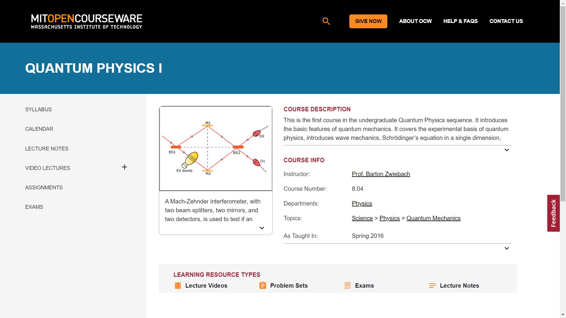 Quantum Physics I. MIT Open CourseWare. Massachusetts Institute of Technology.