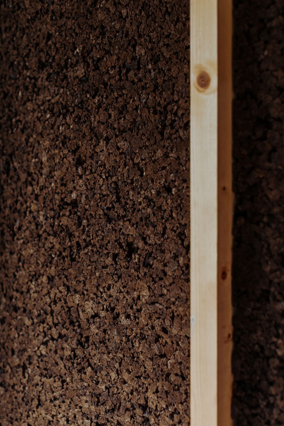 Close-up of the cork used in the interior walls of the tiny home