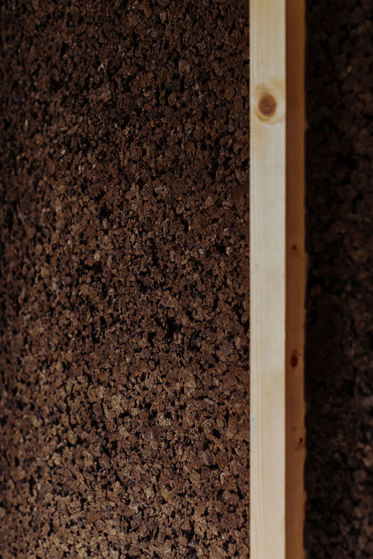 Close-up of the cork used in the interior walls of the tiny home