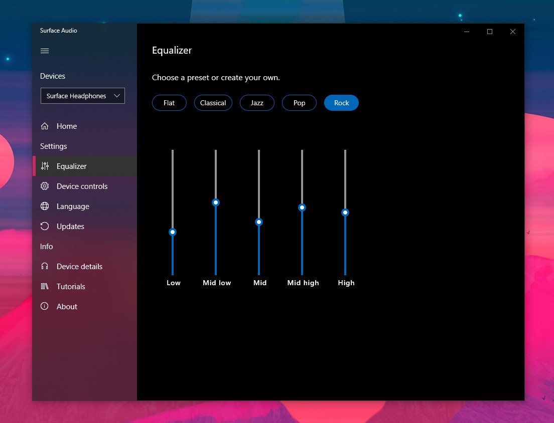 Surface Audio App Windows 10 Equalizer