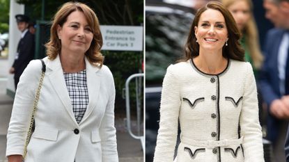 Composite of a picture of Carole Middleton at Wimbledon in 2017 and a picture of Kate reopening of the National Portrait Gallery in 2023