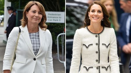 Composite of a picture of Carole Middleton at Wimbledon in 2017 and a picture of Kate reopening of the National Portrait Gallery in 2023