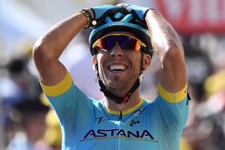 Omar Fraile (Astana) celebrates winning stage 14 at the Tour de France