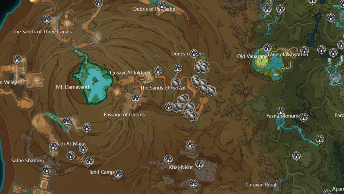 Genshin Impact Sand Grease Pupa locations on official map