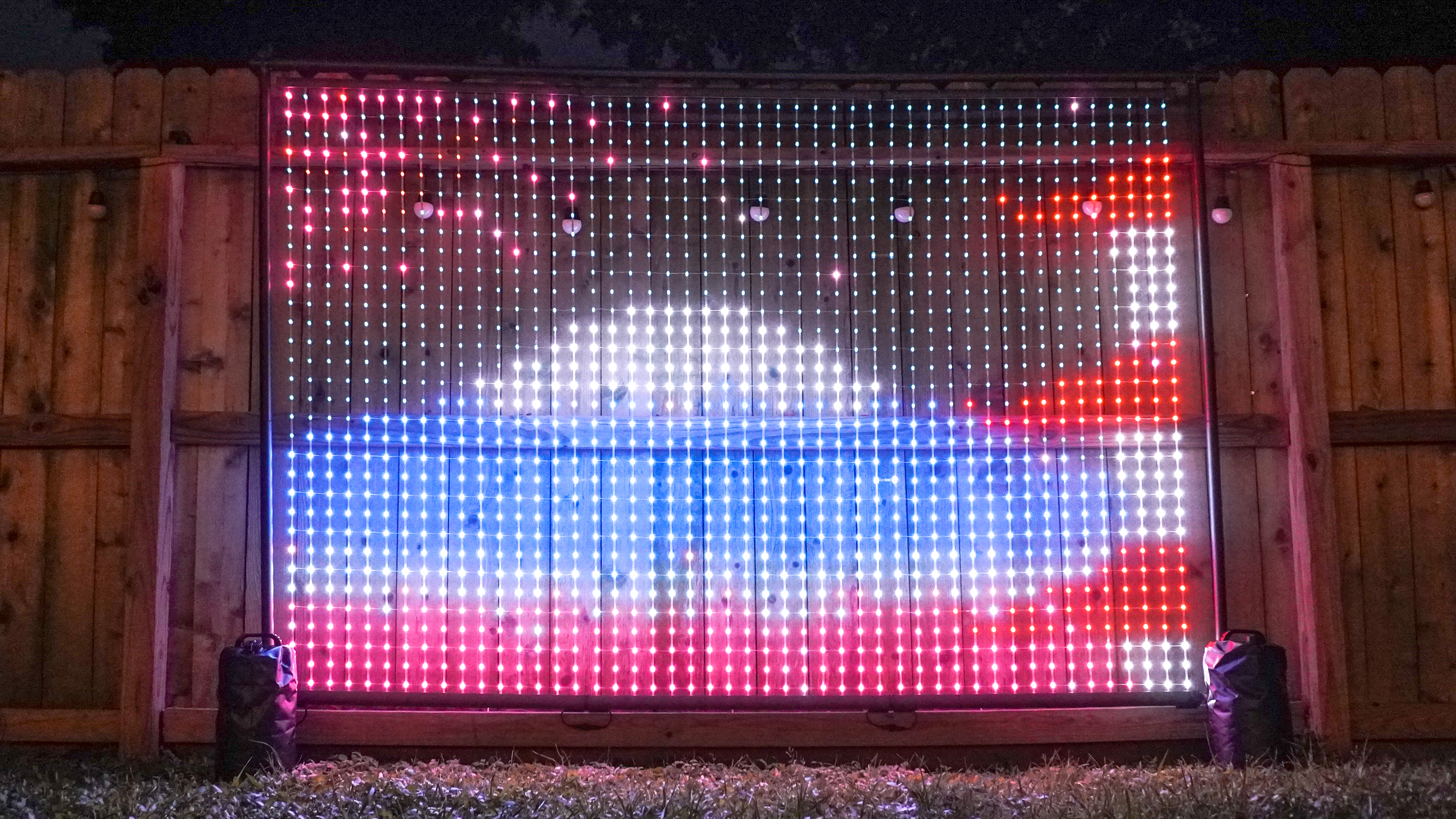 The Govee Lightwall set up outside showing an animated GIF of Mount Fuji