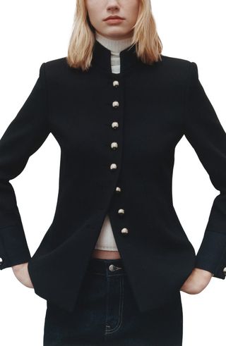 Mandarin Collar Cotton Blend Jacket