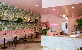 The matcha café in pink and green colour theme