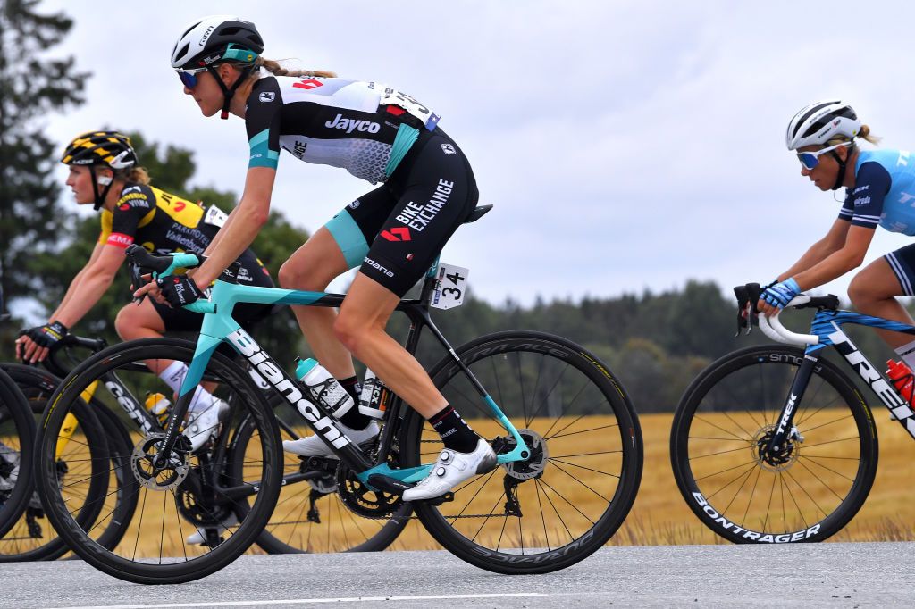 MYSEN NORWAY AUGUST 13 Lucy Kennedy of Australia and Team Team BikeExchange during the 7th Ladies Tour Of Norway 2021 Stage 2 a 145km stage from Askim to Mysen LTourOfNorway LTON21 UCIWWT on August 13 2021 in Mysen Norway Photo by Luc ClaessenGetty Images