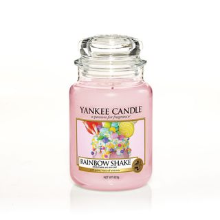 pink yankee candle in glass jar