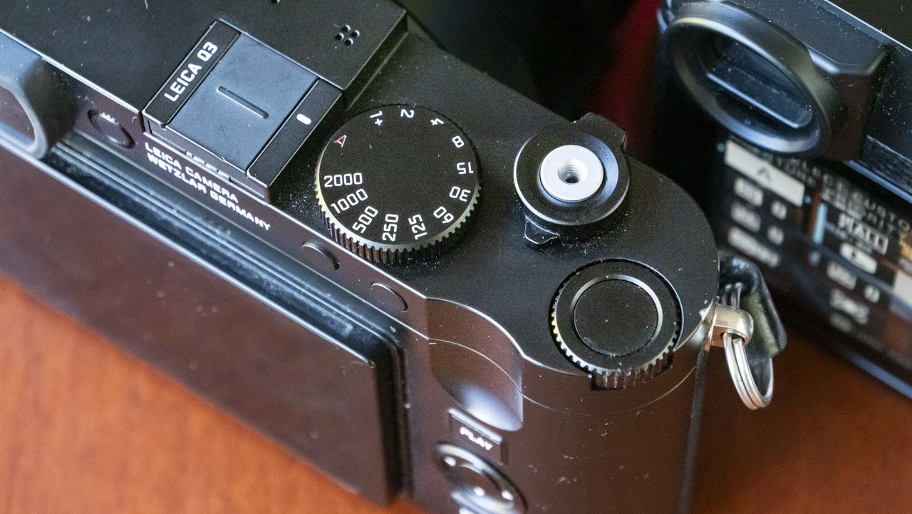 Closeup of the Leica Q3's control dials