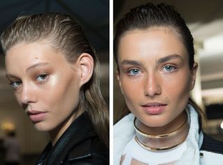 Make-up, while usually minimal at Balmain, was bronzed, with a silvery sheen on the cheekbones to catch the light
