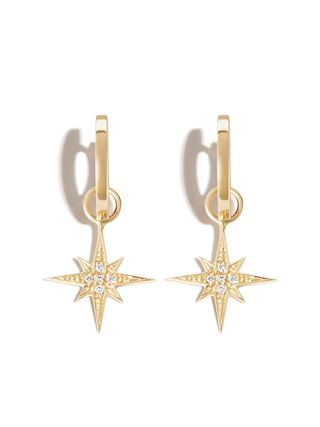 18kt Yellow Gold Starburst Charm Diamond Hoop Earrings