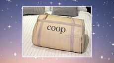 Coop mattress topper on purple background