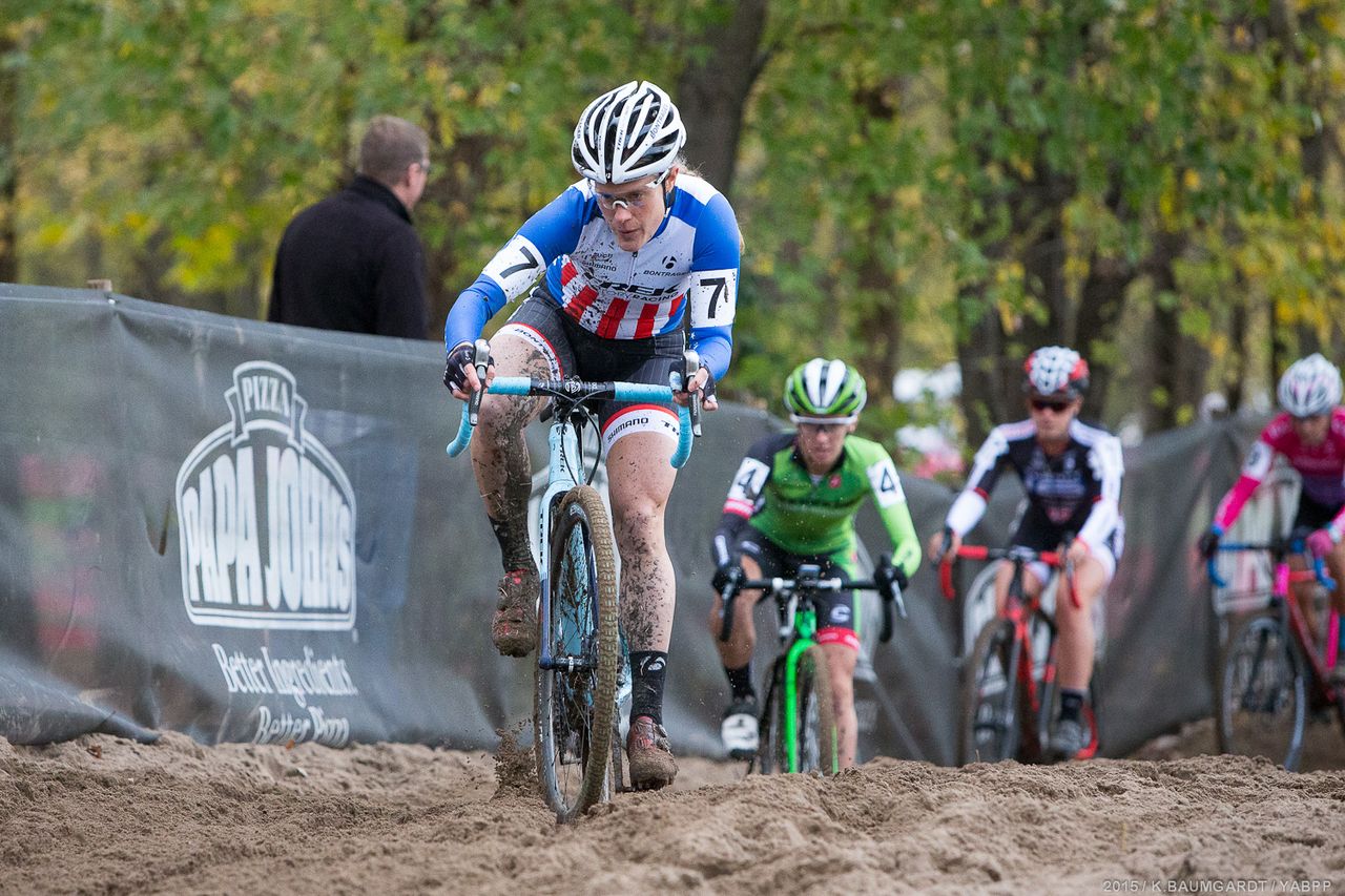 Katie Compton worked through traffic followed closely by Katie Antonneau