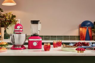 Pink Hibiscus KitchenAid mixer and blender