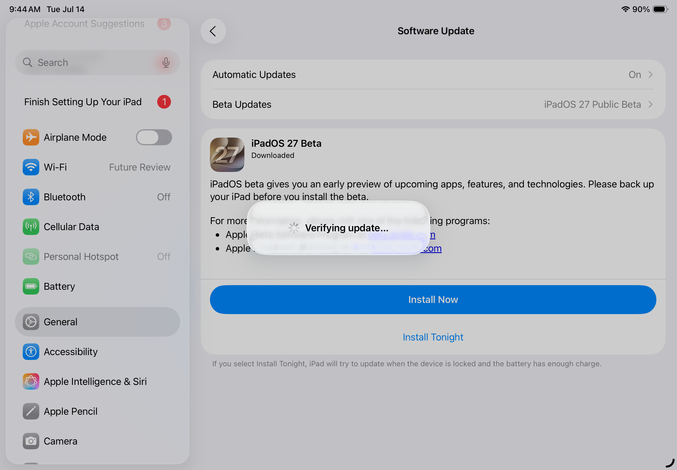 iPadOS 27 beta