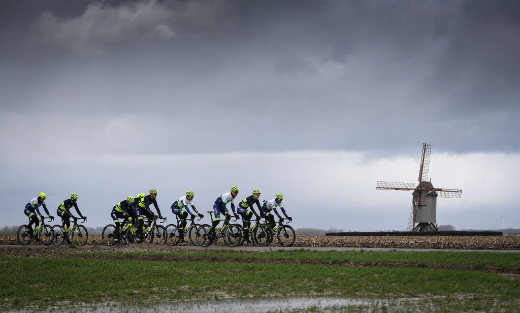 Circus WantyGobert riders pictured in action during the reconnaissance of the track ahead of the 75th edition of the oneday cycling race Omloop Het Nieuwsblad Wednesday 26 February 2020 BELGA PHOTO DAVID STOCKMAN Photo by DAVID STOCKMANBELGA MAGAFP via Getty Images