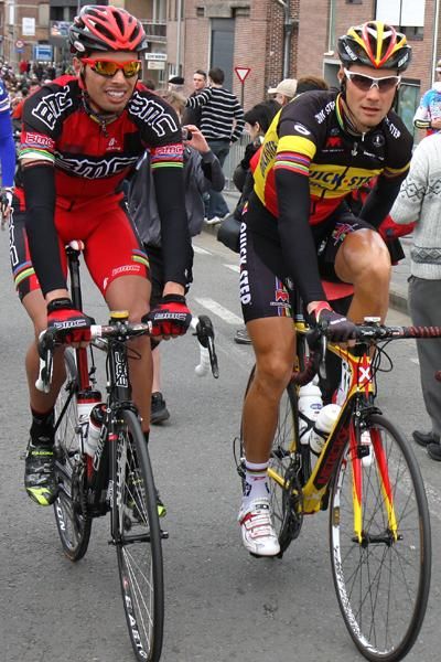 Two former world champions in Alessandro Ballan (l) and Tom Boonen.