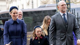 Mia Tindall with Zara Tindall and Mike Tindall attend a memorial service