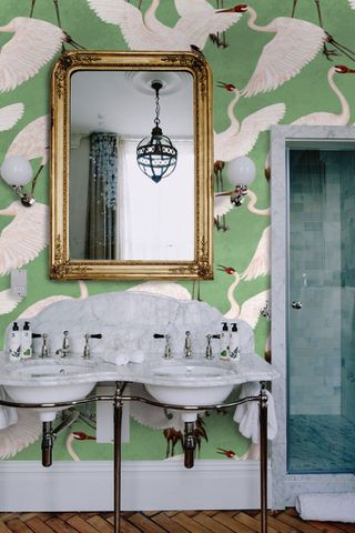 Removable wallpaper in a bathroom