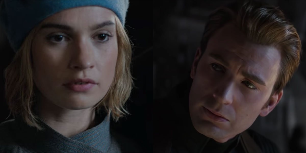 Lily James and Chris Evans side-by-side