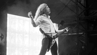 Megadeth’s Dave Mustaine performing onstage at the Bloodstock festival in 2014