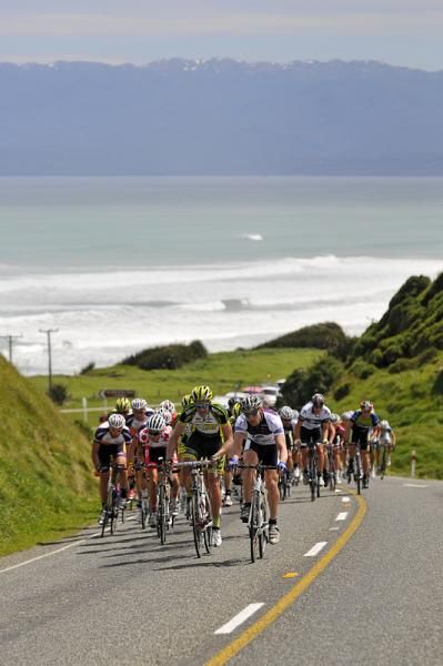 The riders hit the coast briefly before heading inland.