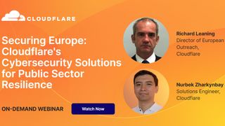 An orange webinar screen with contributor images, on security solutions for public sector resilience