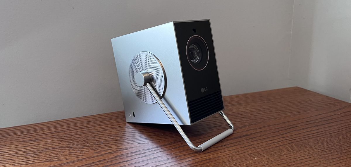 LG Cinebeam Q projector on table