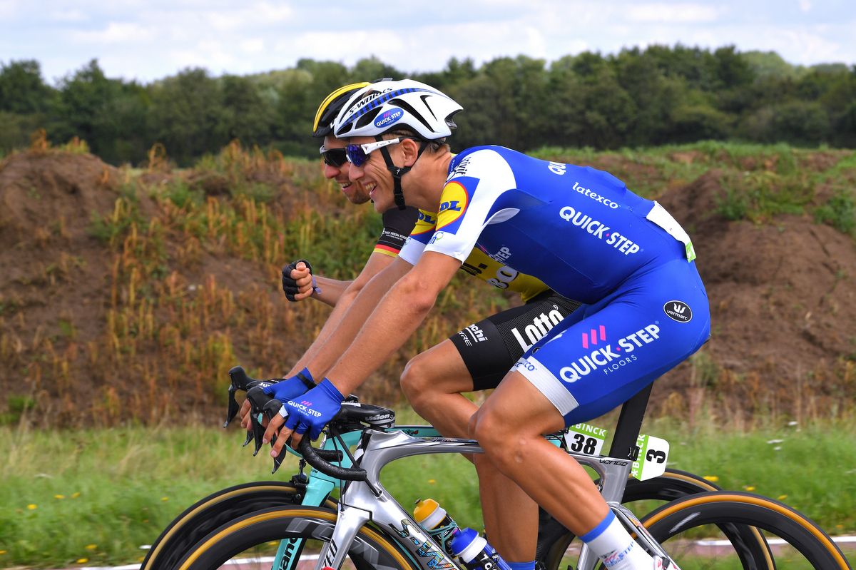 German duo Robert Wagner and Marcel Kittel chat in the bunch