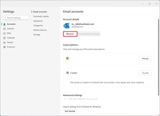 Outlook remove account