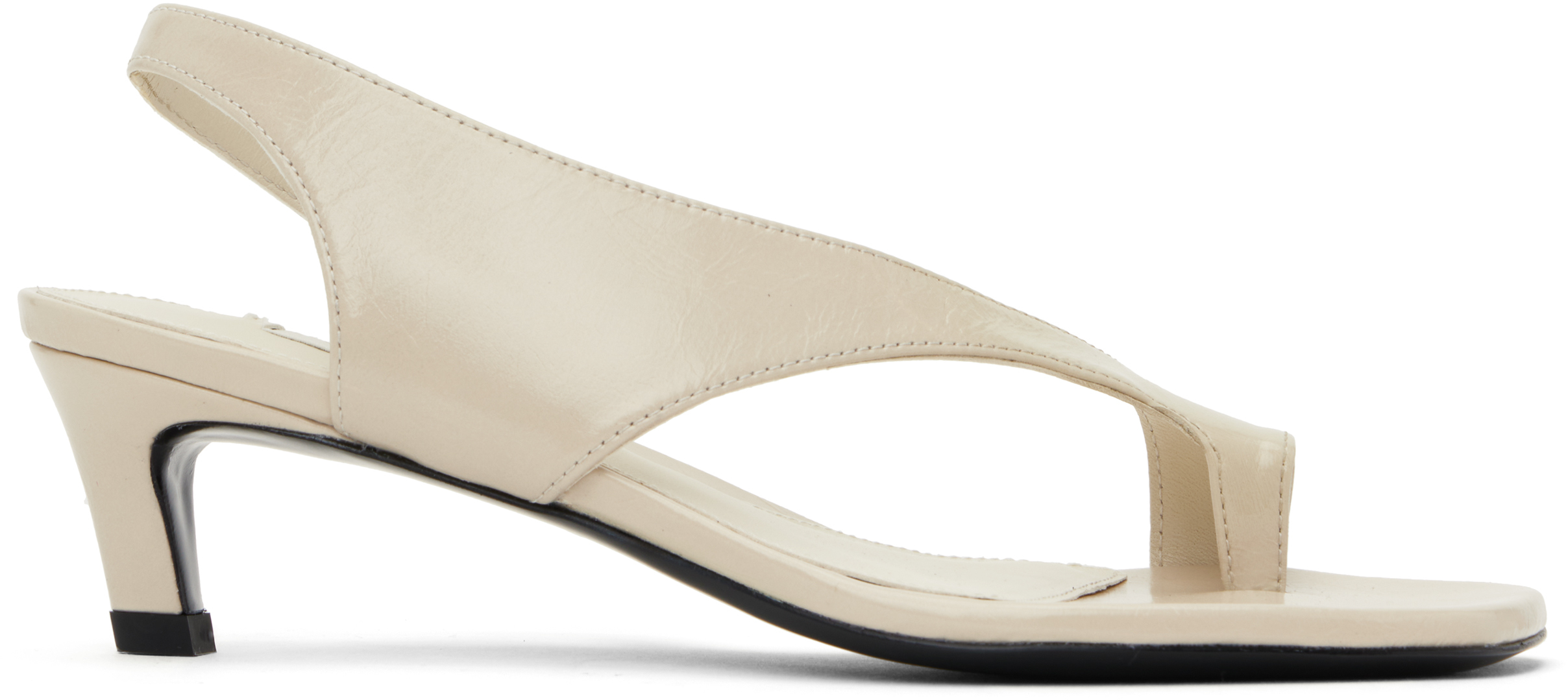 Beige Naplack Leather Thong Heeled Sandals