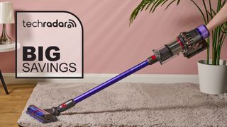 Dyson V11 vacuum with Big Savings graphic