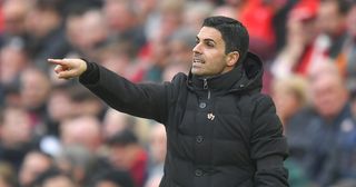 Arsenal manager Mikel Arteta during the Premier League match between Liverpool FC and Arsenal FC at Anfield on April 9, 2023 in Liverpool, United Kingdom.