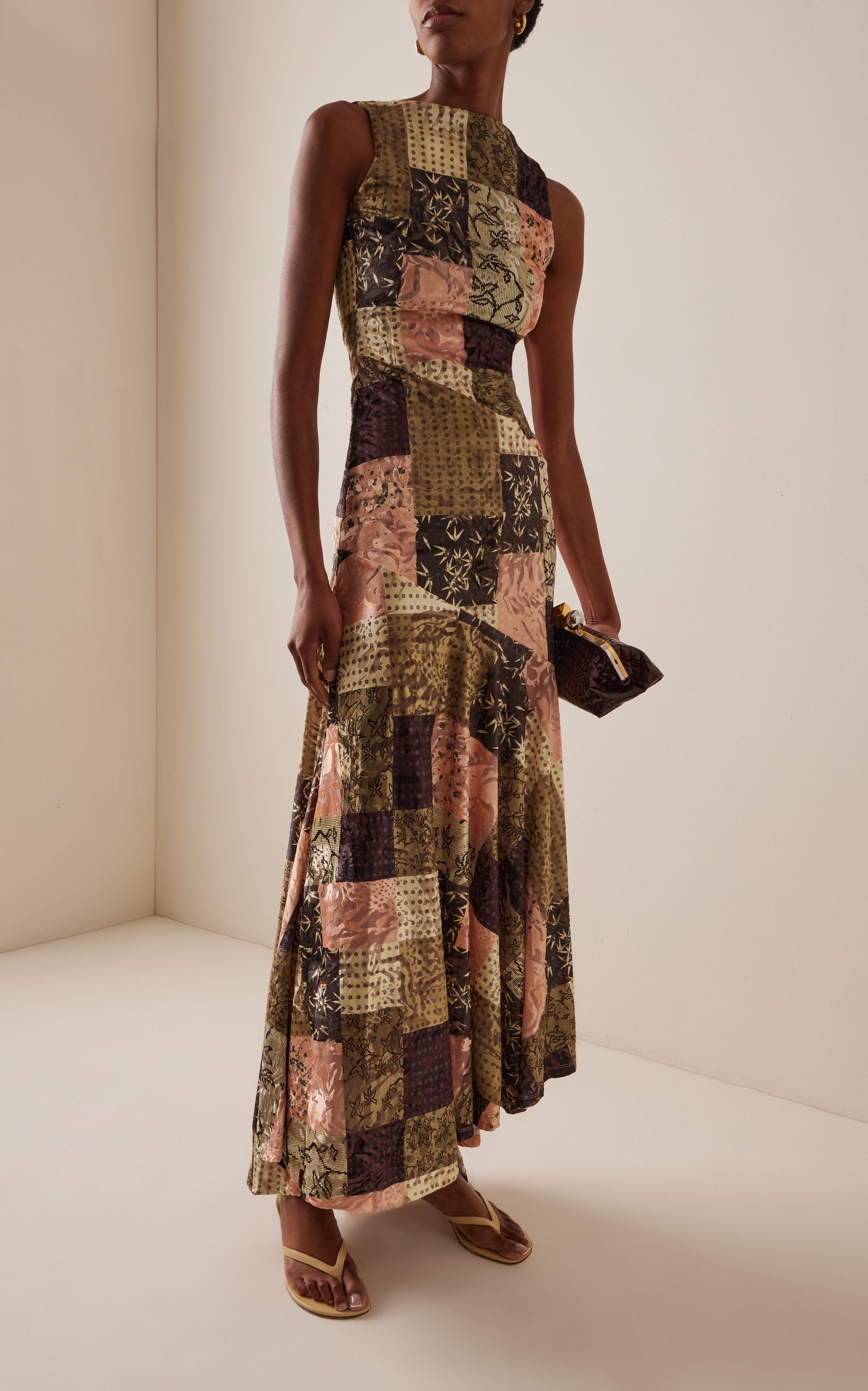 Fens Patchwork Velvet Maxi Dress