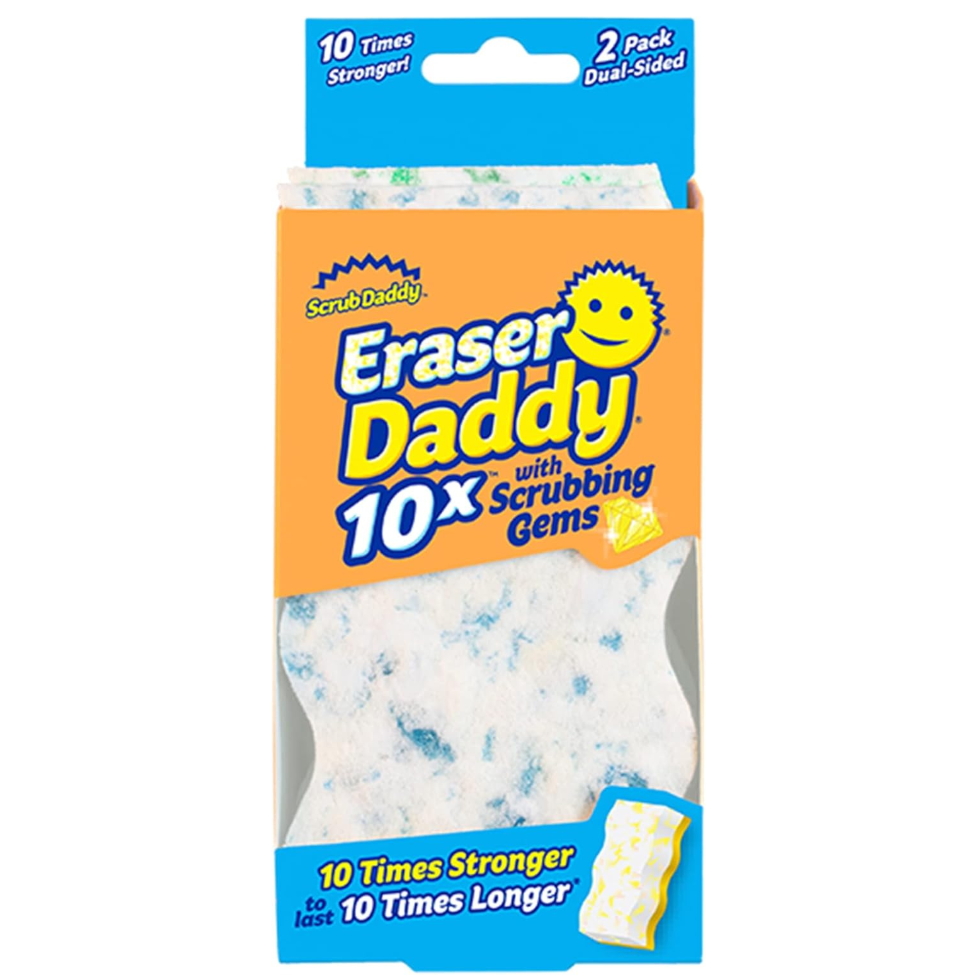 Scrub Daddy Eraser Daddy 10x, Magic Sponge Erasers, Strong &amp;amp; Durable Melamine Wall Cleaner, Dual-Sided Scrubber Pads, All Purpose Cleaning Sponges for Painted Walls, Magical Mark Remover, 2 Pack