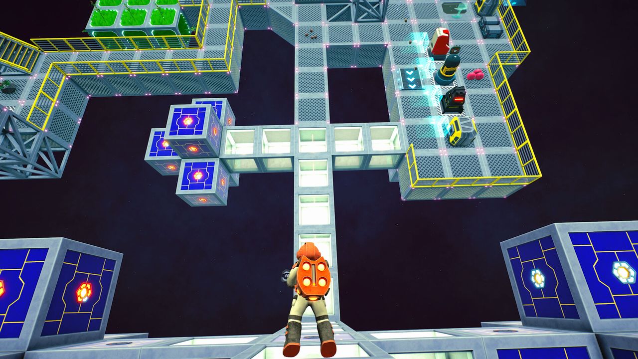 Screenshot of colorful astronaut and environment from Space Trash Scavenger