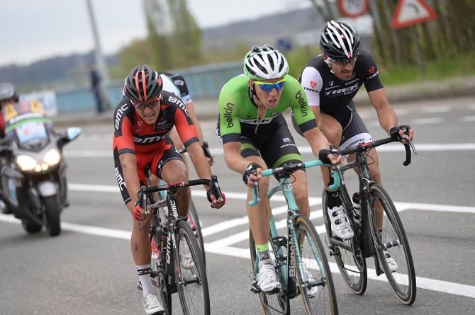 Sep Vanmarcke (Belkin), Greg Van Avermaet (BMC) and Fabian Cancellara (Trek) in the finale of Tour of Flanders