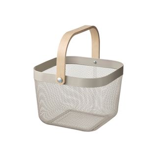 Wire storage basket with handle in Greige