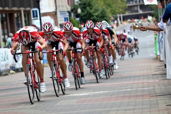 Bissell gets organized on the front with one lap to go.