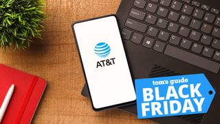 AT&T phone on black laptop