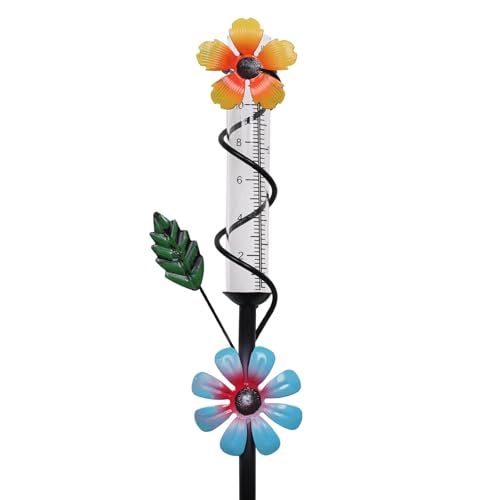 Esttop Flower Rain Gauge Outdoor, 5 Inch Glass Tube Freeez-Proof Metal Stake Weather-Resistant Rain Gauge-Lawn and Garden Yard Decor for Accurate Precipitation Measurement