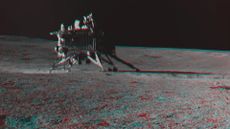 The Chandrayaan 3 mission's Vikram lander photographed on the moon's surface by the Pragyan rover.
