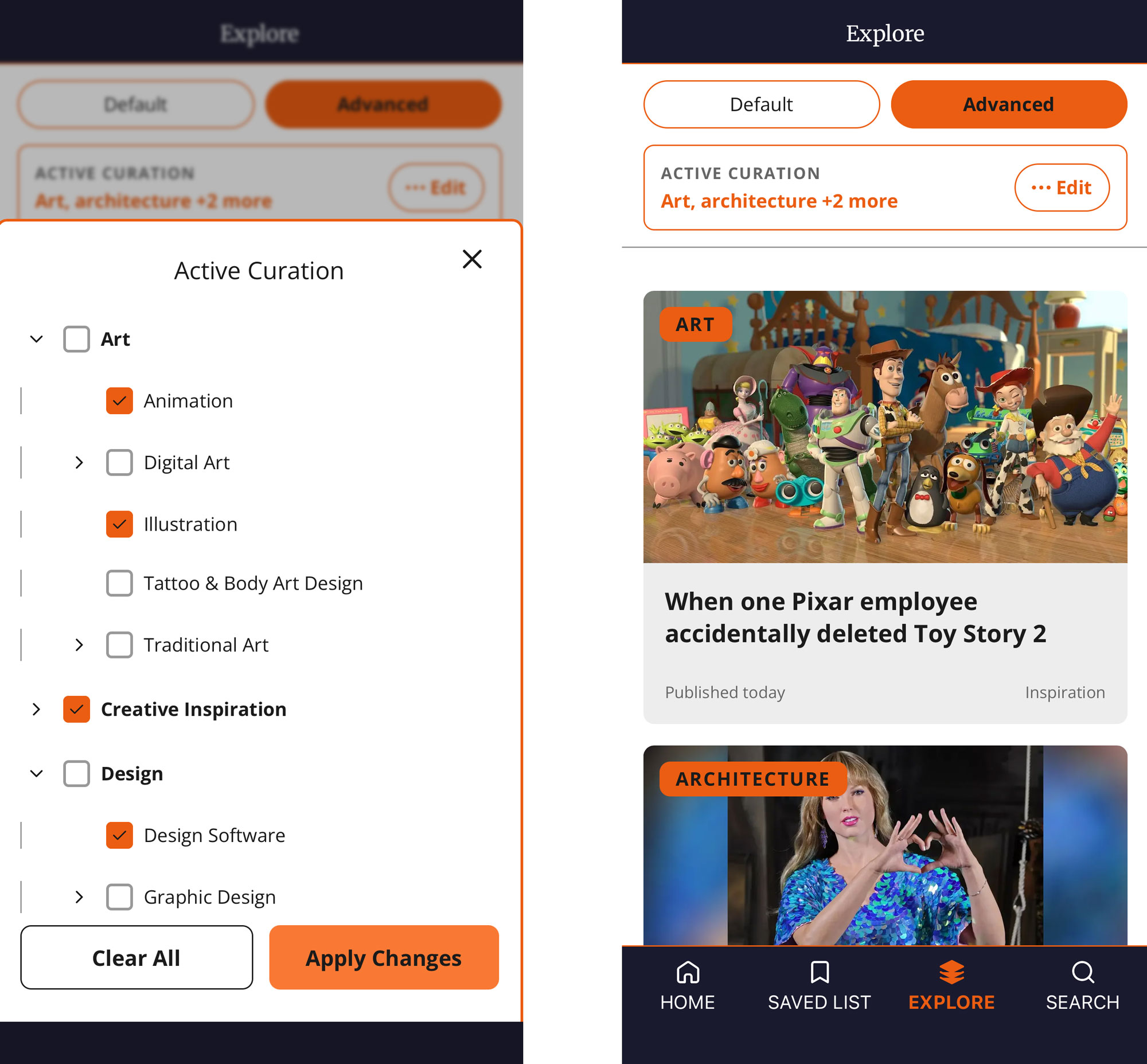 Creative Bloq app showing options in the Explore section