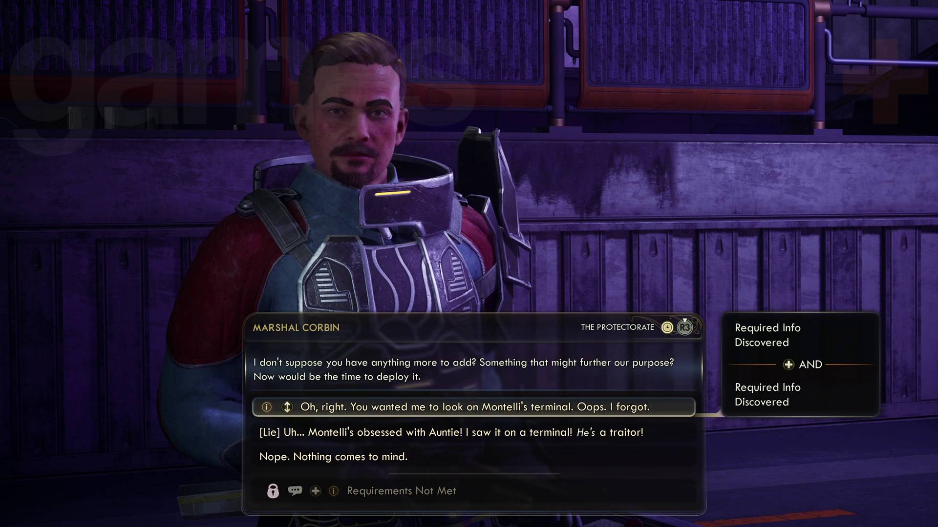The Outer Worlds 2 talking to Corbin and forgot to use Montelli&#039;s terminal dialogue options