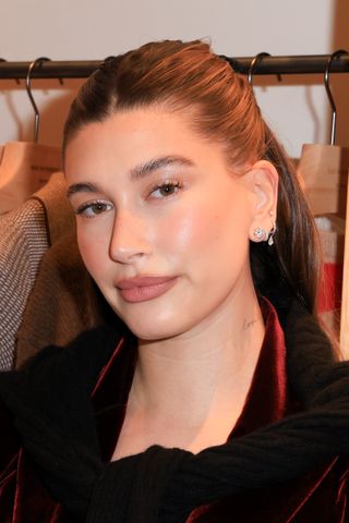 Hailey Bieber Wearing Half-Up, Half-Down Hairstyle